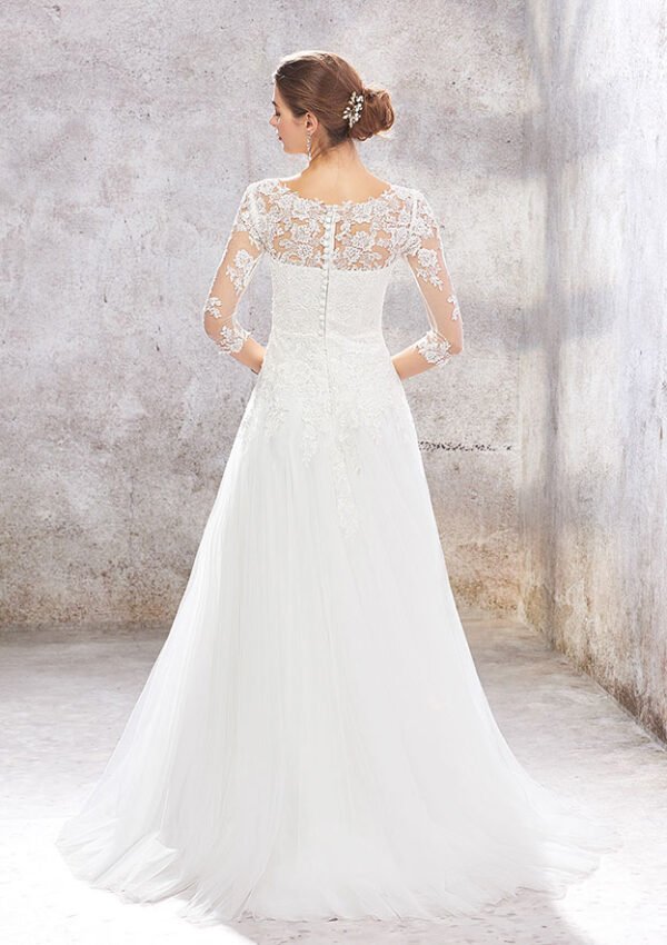 Princess A-line V Neck Sweep Train Tulle Lace Wedding Dress - Image 2