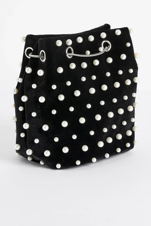 Black Velvet Pearl Occasion Cross-Body Bag - Image 4