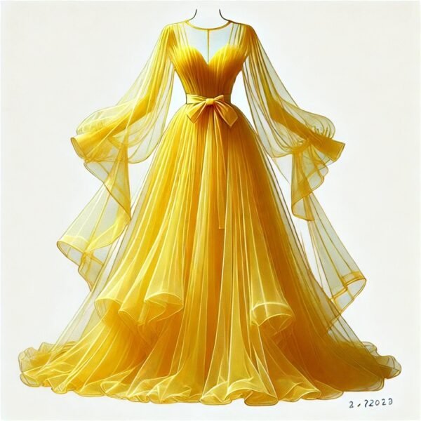 Lemon tulle dress with belt