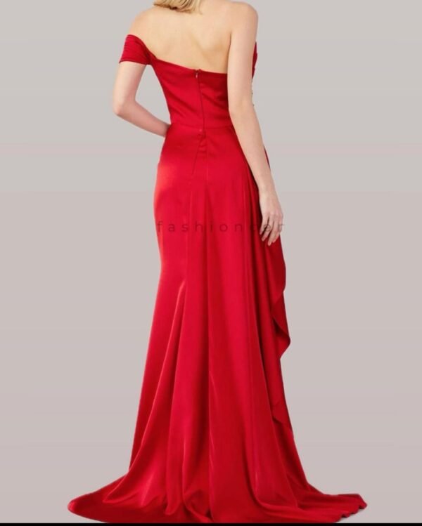 One shoulder Satin Red Dress - Image 3