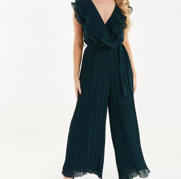 V-neck ruffle green jumpsuit