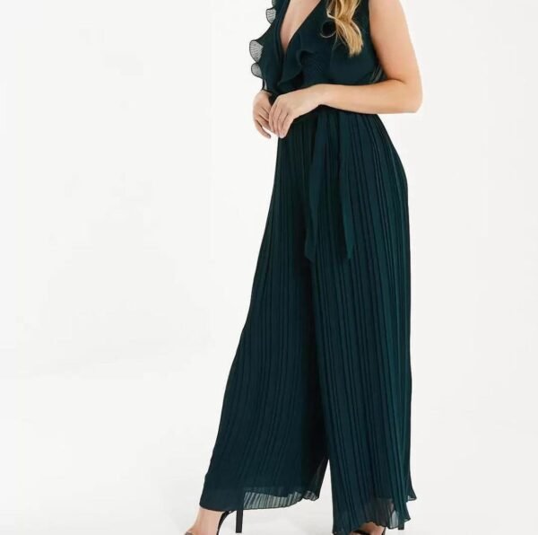 V-neck ruffle green jumpsuit - Image 2