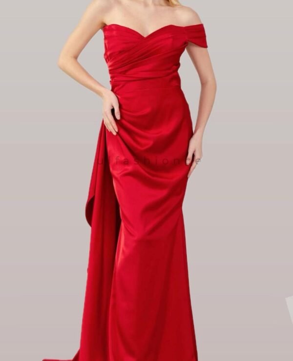 One shoulder Satin Red Dress